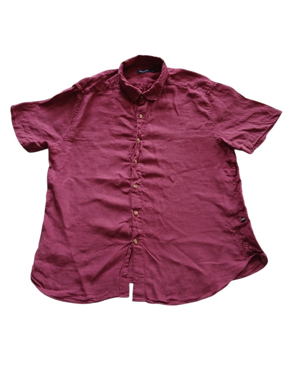 EUC Nautica Men’s, Size 2XL Short-Sleeve Linen Deck Button-Down Shirt - Burgundy